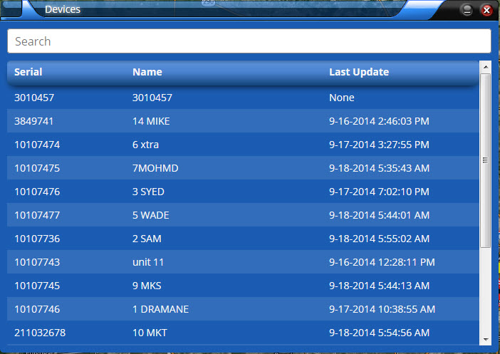 Devices Window List All GPS trackers in your account