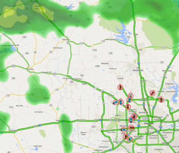 Screen Capture of weather and traffic overlayed on Google Map