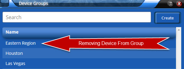 This image depicts how to remove a device from a group, by fist selecting the group the user belongs to