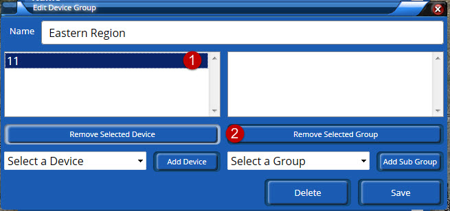 Pressing the remove selected device button