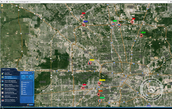 Initial login view, shows you vehicles on map system
and control panel