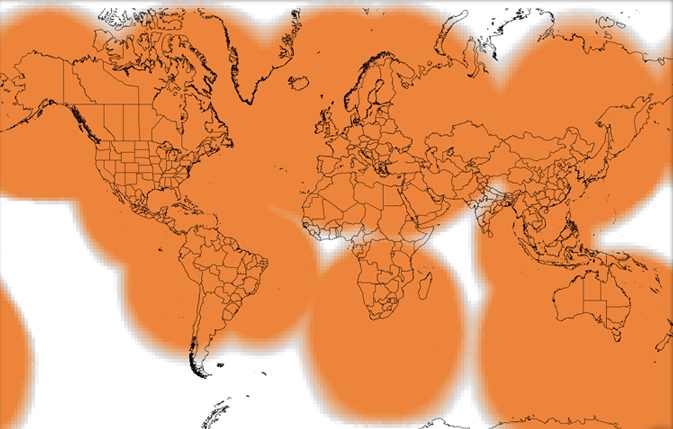 GlobalStar Simplex Satellite Coverage Areas SX1 